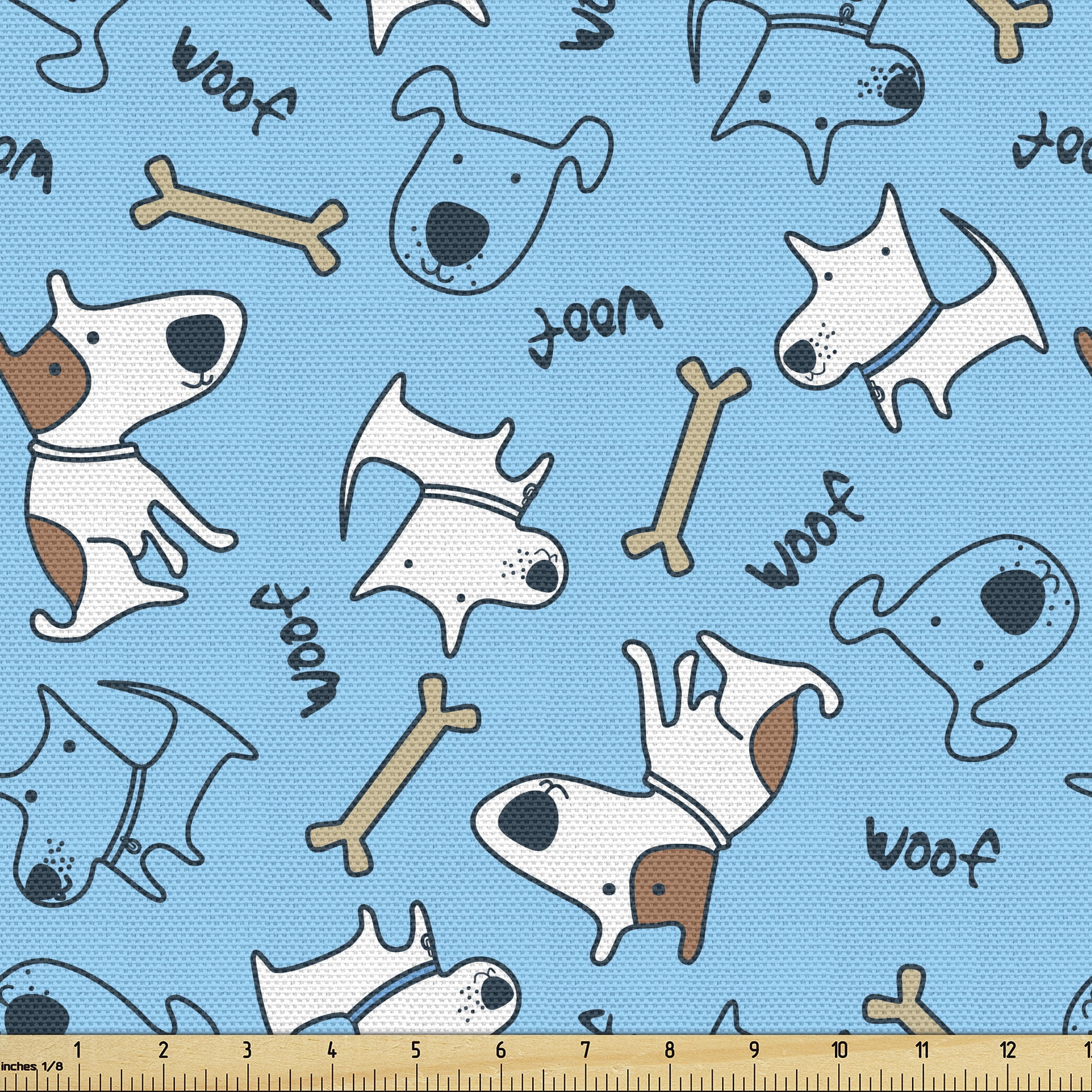 Ambesonne Dog Bone Fabric by the Yard Upholstery, Puppy and Woof ...