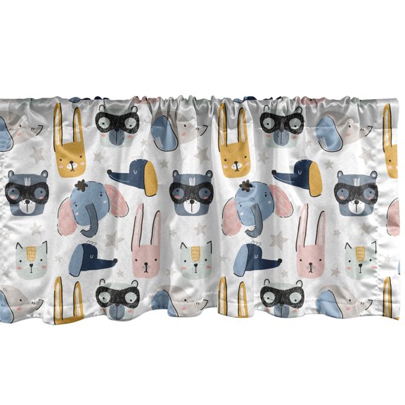 Ambesonne Dog and Cat Window Valance, Scandinavian Inspired Doodle Style Toddler's Pattern of Funny Animals, Curtain Valance for Kitchen Bedroom Decor with Rod Pocket, 54" X 12", Pale Tan Multicolor