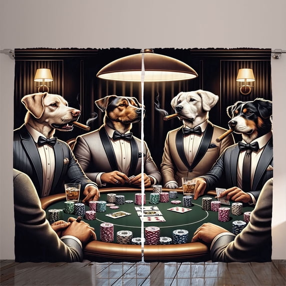 Ambesonne Dog Curtains 2 Panel Set, Funny Gentleman Animals Suits, 108" x 108", Brown Dark Green Grey