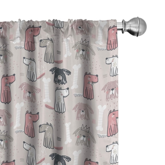 Ambesonne Dog Curtains, Animal Faces and Bones Plot, Pair of 28"x63", Pale Rose White Pink