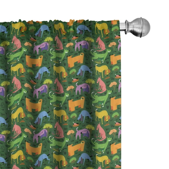 Ambesonne Dog Curtains, Assorted Cartoon Style Pets, Pair of 28"x95", Hunter Green Multicolor