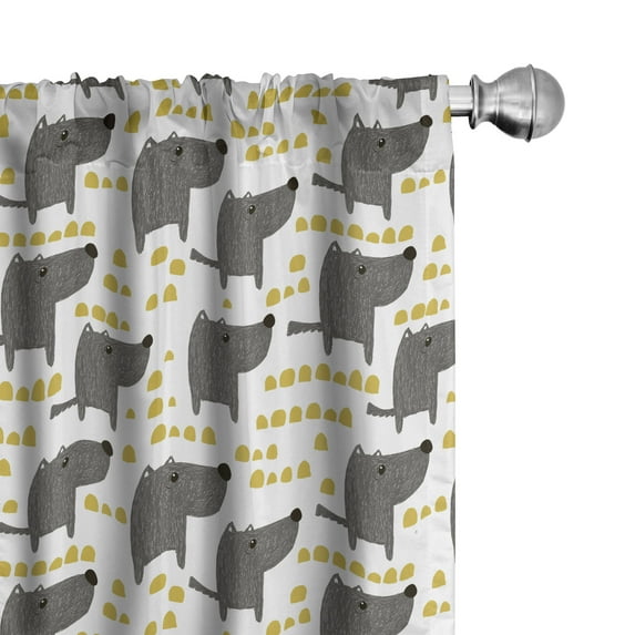 Ambesonne Dog Curtains, Sketch Style Canine Pattern, Pair of 28"x63", Grey Marigold White