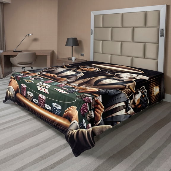 Ambesonne Dog Flat Sheet, Funny Gentleman Animals Suits, Queen Size, Brown Dark Green Grey