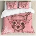 thumbnail image 1 of Ambesonne Dog Girl Chihuahua Sketch Illustration with Quote Fashion Glasses Ribbons Puppy Duvet Cover Set, 1 of 3