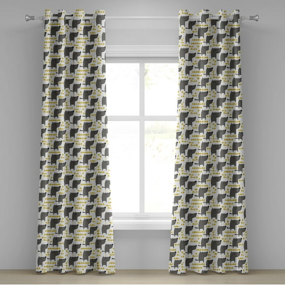 Ambesonne Dog Grommet Curtain, Sketch Style Canine Pattern, 50" x 96", Grey Marigold White