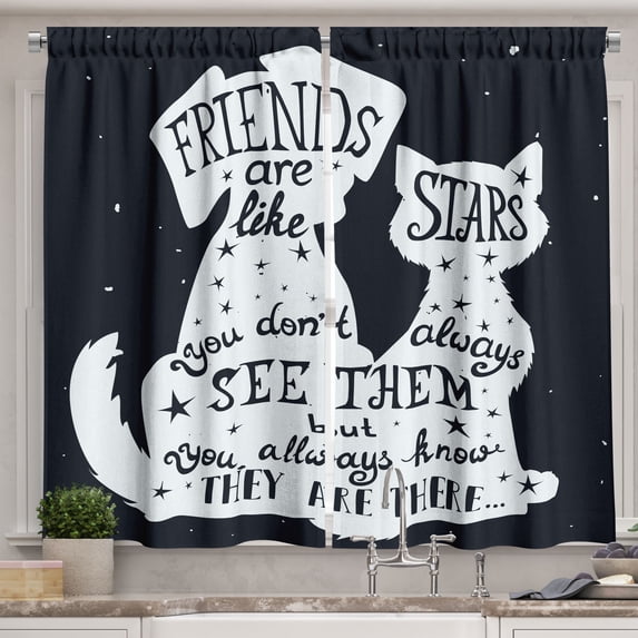 Ambesonne Dog Kitchen Curtains, Friends are Like Stars, 55"x39", Indigo and White