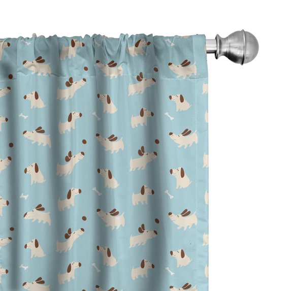 Ambesonne Dog Lover Window Curtains, Playful Puppy Cartoon, Each 28" W x 95" L, Pale Blue Redwood