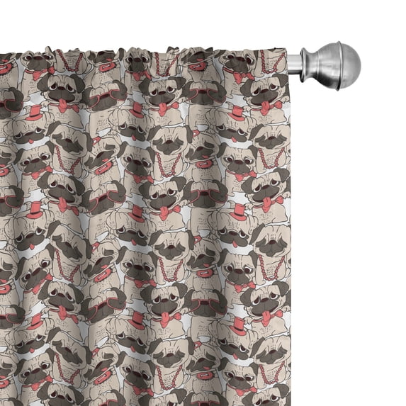 Ambesonne Dog Lover Window Curtains, Pugs with Funny Faces, Each 28" W x 84" L, Coral Beige Taupe