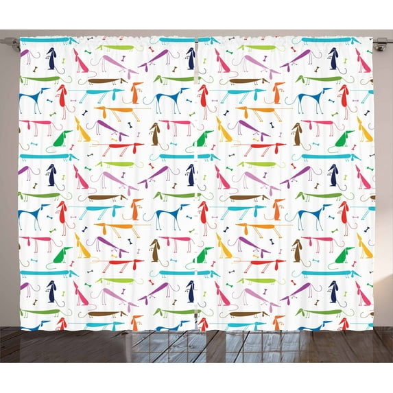 Ambesonne Dog Lover Curtains 2 Panel Set, Cartoon Dachshund, 108" x 90", Multicolor