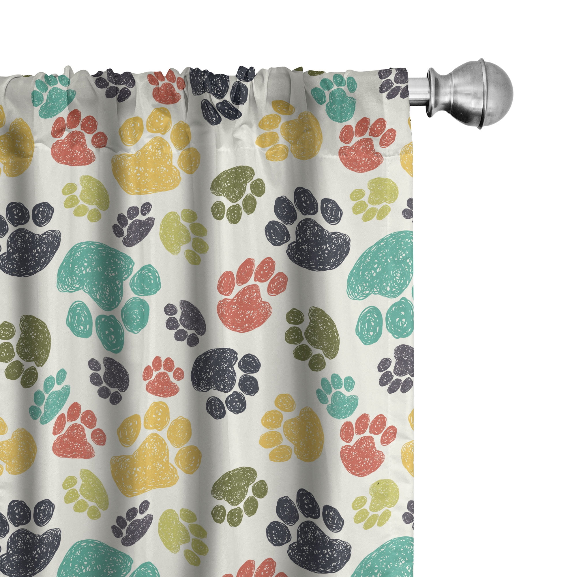 Multicolor Paw Print 95" Microfiber Rod Pocket Curtain Panels