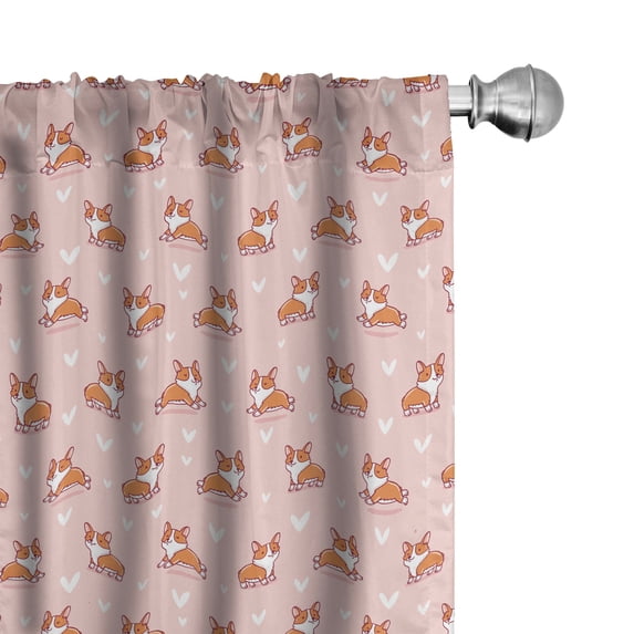 Ambesonne Dog Lover Curtains, Little Corgis, Pair of 28"x95", Coral Orange White