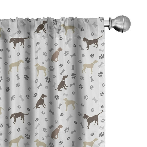 Ambesonne Dog Lover Curtains, Paw Print and Bones, Pair of 28"x95", Umber Beige Grey