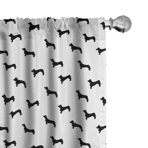 Ambesonne Dog Lover Curtains, Pet Canine Silhouette, Pair of 28"x84", Black White