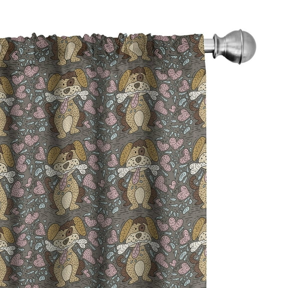 Ambesonne Dog Lover Curtains, Puppy with Bone Hearts, Pair of 28"x84", Taupe Multicolor