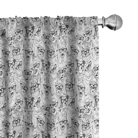Ambesonne Dog Lover Curtains, Terrier and Pug, Pair of 28"x95", Black White