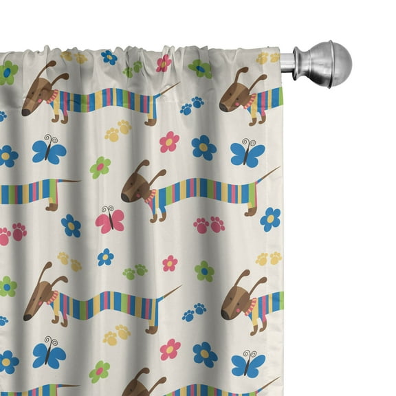 Ambesonne Dog Lover Curtains, Wiener Dog Cartoon, Pair of 28"x84", Multicolor