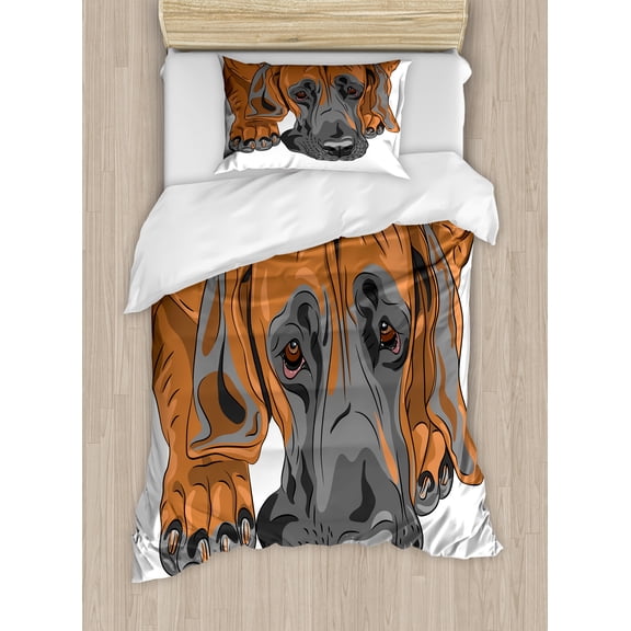 Ambesonne Dog Lover Duvet Cover Sets, Sad Looking Dog Cartoon, 2-Twin, Pale Cinnamon Dimgray