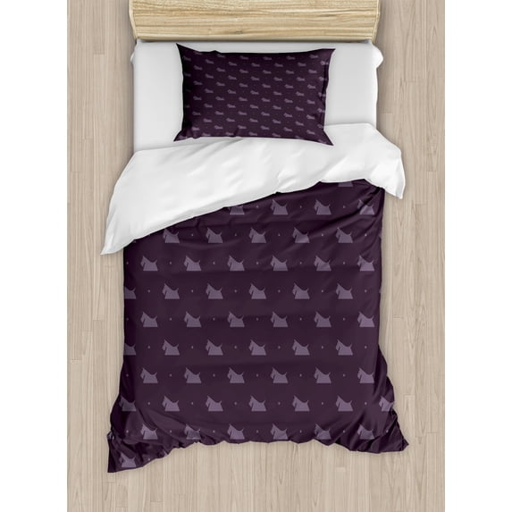 Ambesonne Dog Lover Duvet Cover Sets, Scottish Terrier Motif, 2-Twin, Dark Mauve Pale Eggplant
