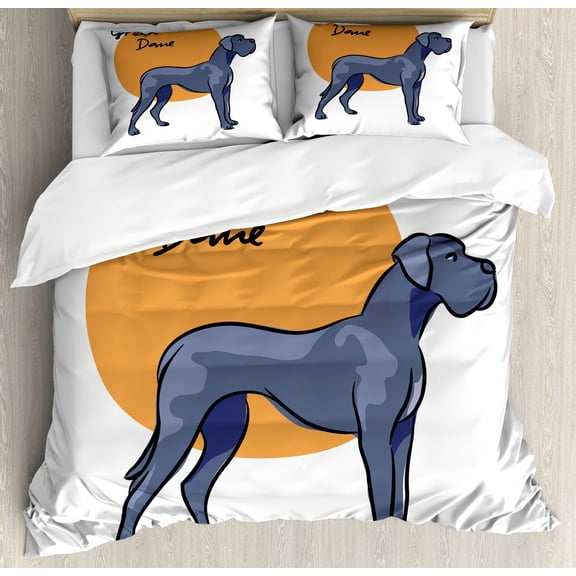 Ambesonne Dog Lover Duvet Cover Sets, Side Pose Dog with Name, 2-King, Dark Lavender Orange