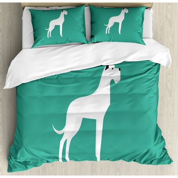 Ambesonne Dog Lover Duvet Cover Sets, Simplistic of Dog, 2-King, Seafoam Grey