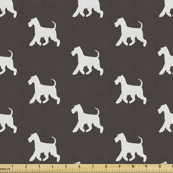 Ambesonne Dog Lover Fabric by the Yard Upholstery, Silhouette Schnauzers, 2 Yards, Taupe and White
