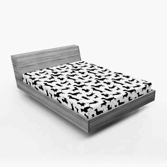 Ambesonne Dog Lover Fitted Sheet 2 Pcs Set, Monochorme Canine, Full, Black White
