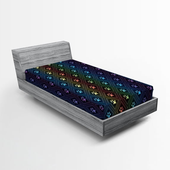 Ambesonne Dog Lover Fitted Sheet, Paw Print Design, Twin XL Size, Multicolor