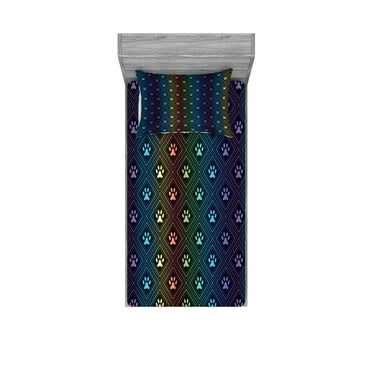 Ambesonne Dog Lover Fitted Sheet & Pillow Sham Set, Paw Print Design, Twin, Multicolor