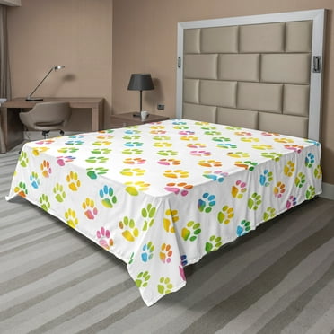 Ambesonne Dog Lover Flat Sheet, Abstract Footprint, California King, Multicolor