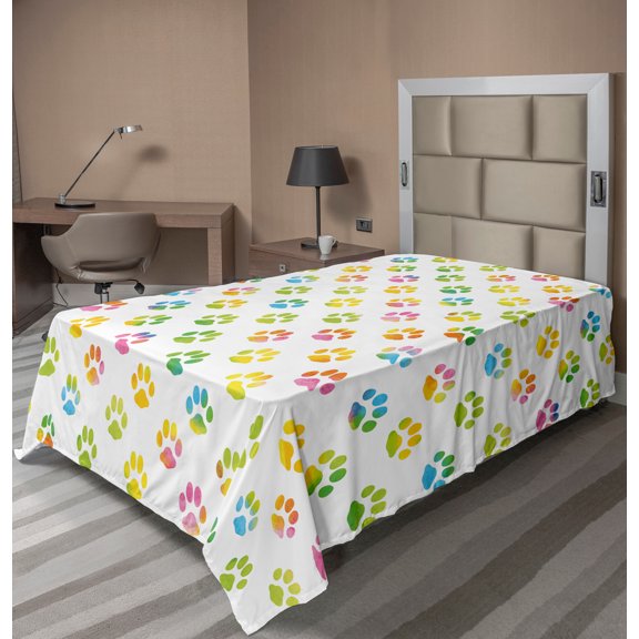 Ambesonne Dog Lover Flat Sheet, Abstract Footprint, Twin Size, Multicolor