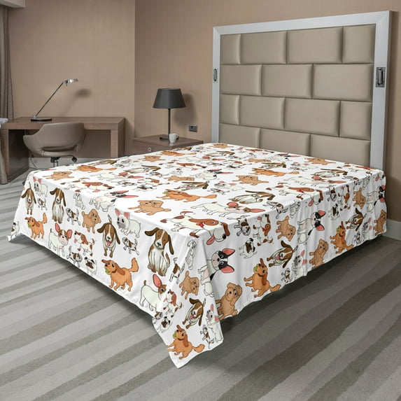 Ambesonne Dog Lover Flat Sheet, Domestic Animals Print, California King, Multicolor