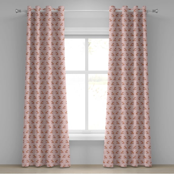 Ambesonne Dog Lover Grommet Curtain, Little Corgis, 50" x 72", Coral Orange White