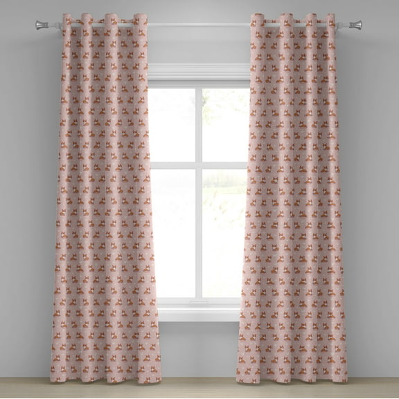 Ambesonne Dog Lover Grommet Curtain, Little Corgis, 50" x 96", Coral Orange White