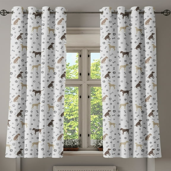 Ambesonne Dog Lover Grommet Curtain, Paw Print and Bones, 50" x 54", Umber Beige Grey