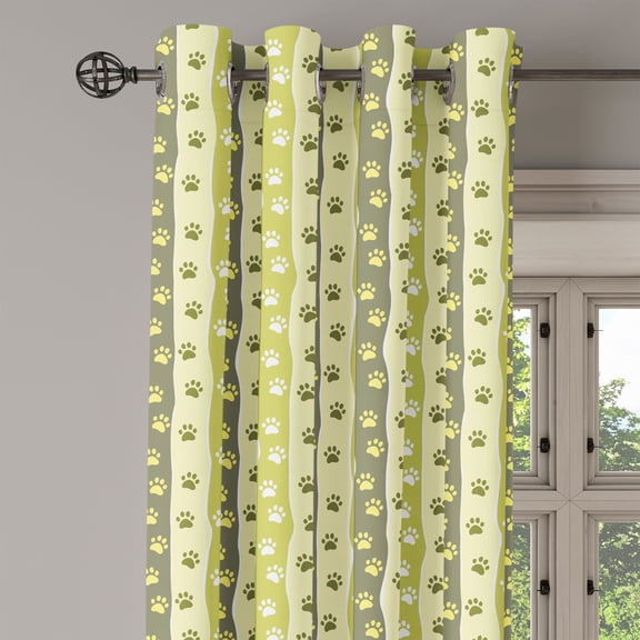 Ambesonne Dog Lover Grommet Curtain Single Panel, Vertical Foot Print, 50"x60", Yellow Green Pale Yellow