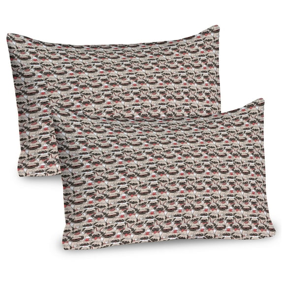 Ambesonne Dog Lover Pillow Sham 2 Pack, Pugs with Funny Faces, 36"x20", Coral Beige Taupe