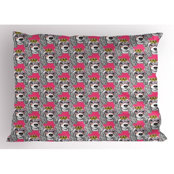 Ambesonne Dog Lover Pillow Sham, Doodle Puppy, 36" X 20", Pink Multicolor