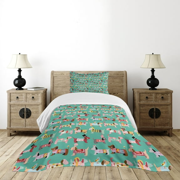 Ambesonne Dog Lover Quilted Bedspread Set 2 Pcs, Abstract Dress, Twin Size, Multicolor