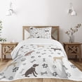 thumbnail image 1 of Ambesonne Dog Lover Quilted Bedspread Set 2 Pcs, Paw Print and Bones, Twin Size, Umber Beige Grey, 1 of 5