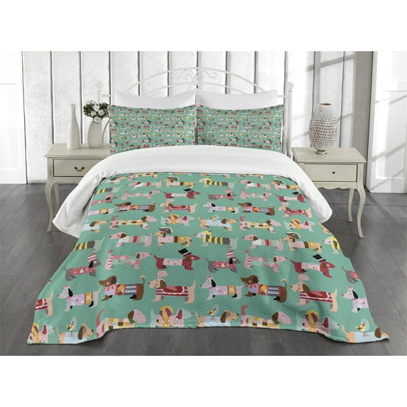 Ambesonne Dog Lover Quilted Bedspread Set 3 Pcs, Abstract Dress, King Size, Multicolor