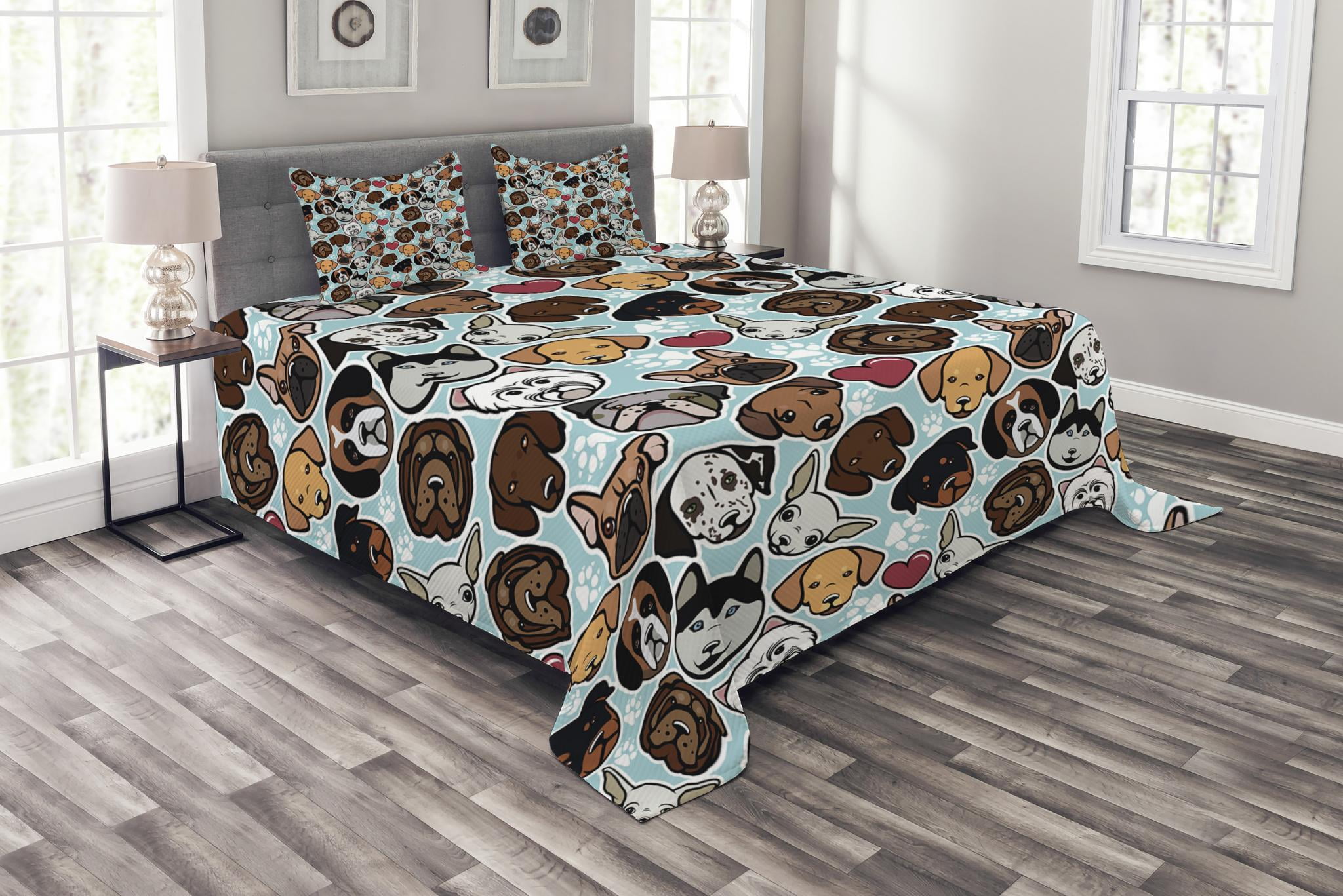 King Size Multicolor Quilted Dog Lover Bedspread Set