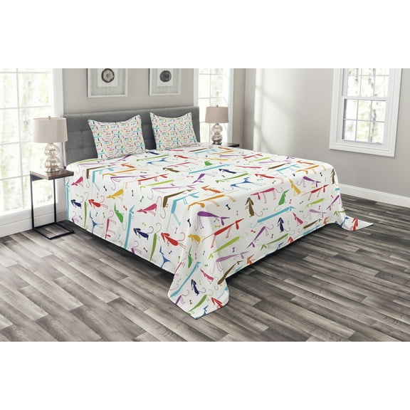 Ambesonne Dog Lover Quilted Bedspread Set 3 Pcs, Cartoon Dachshund, King Size, Multicolor