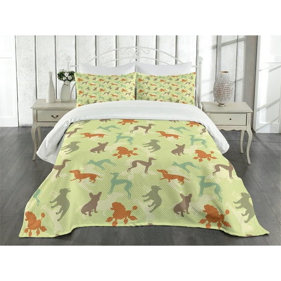 Ambesonne Dog Lover Quilted Bedspread Set 3 Pcs, Pure Breed Animals, Queen Size, Multicolor
