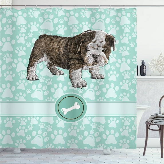 Ambesonne Dog Lover Shower Curtain, Detailed Pet Animal, 69"Wx75"L, Pale Blue Brown