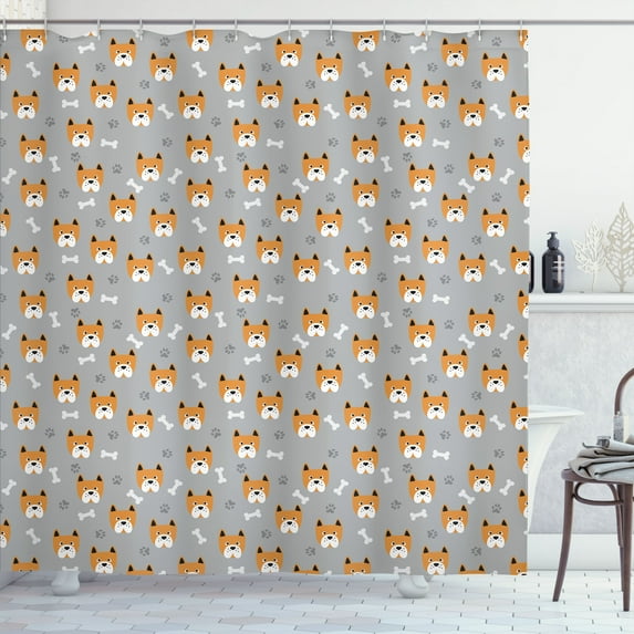 Ambesonne Dog Lover Shower Curtain, Puppy Paws and Bones, 69"Wx75"L, Brunt Orange Dimgray