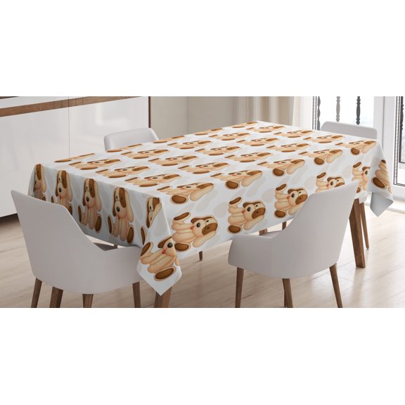 Ambesonne Dog Lover Tablecloth Rectangular Table Cover, Animal Character Pet Fun, 52"x70", Beige and Brown