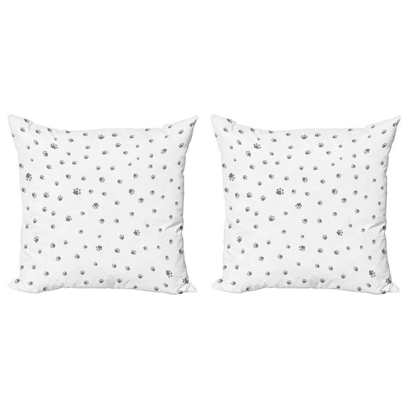 Ambesonne Dog Lover Throw Pillow Cover 2 Pack, Animal Foot Prints, 16", Grey White