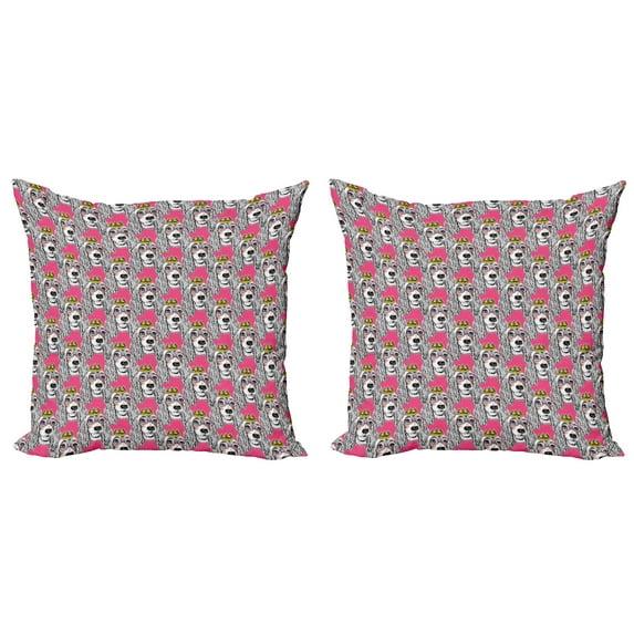 Ambesonne Dog Lover Throw Pillow Cover 2 Pack, Doodle Puppy, 20", Pink Multicolor