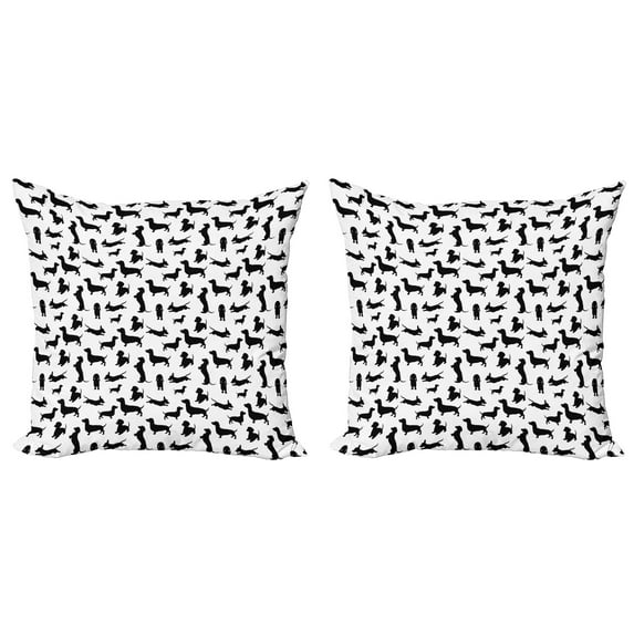 Ambesonne Dog Lover Throw Pillow Cover 2 Pack, Monochorme Canine, 20", Black White
