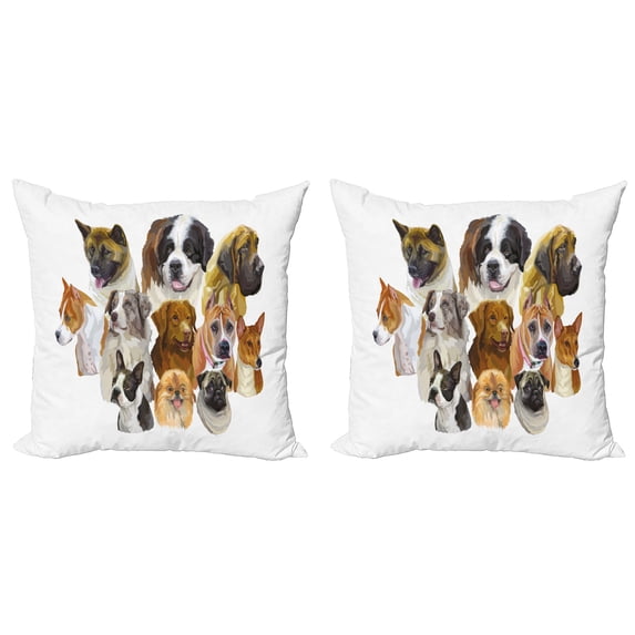 Ambesonne Dog Lover Throw Pillow Cover 2 Pack, Portraits Breeds, 20", Multicolor